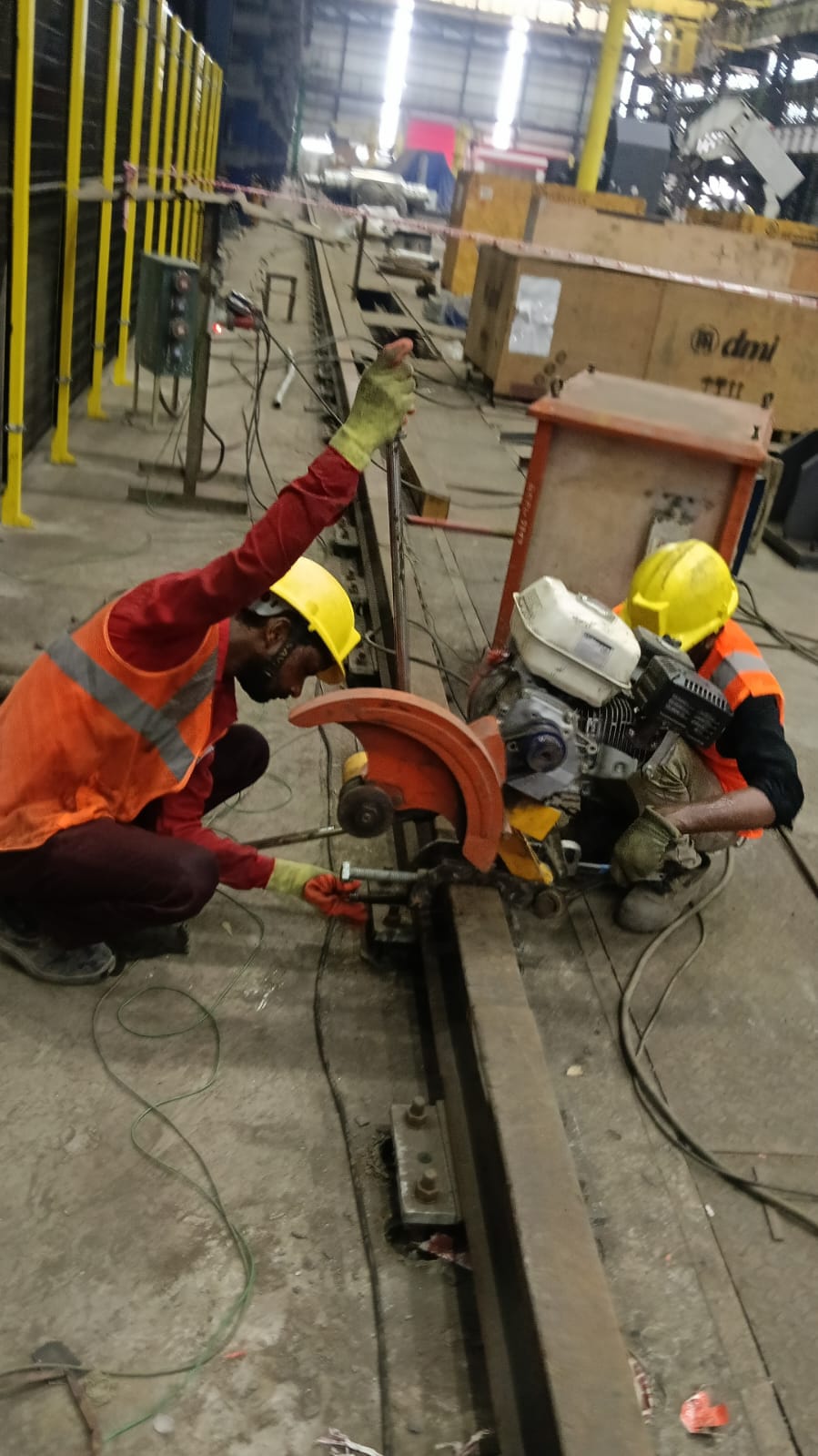 Workshop rail cutting operation with PPE